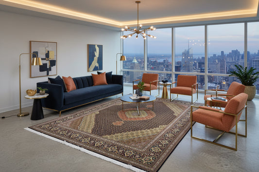 6'8"x10'2" Fine Hand-Knotted Wool & Silk Oriental Tabrize Rug - Area Carpet