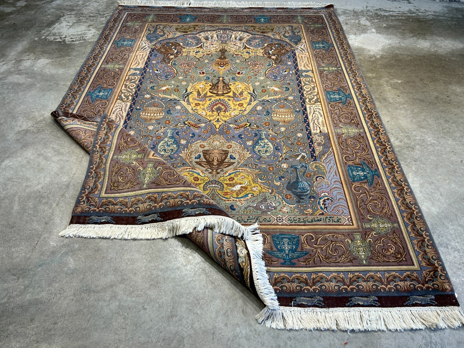 Exquisite 5'10"x8'3" Hand-Knotted Wool & Silk Blend Tabrize Area Rug - Carpet