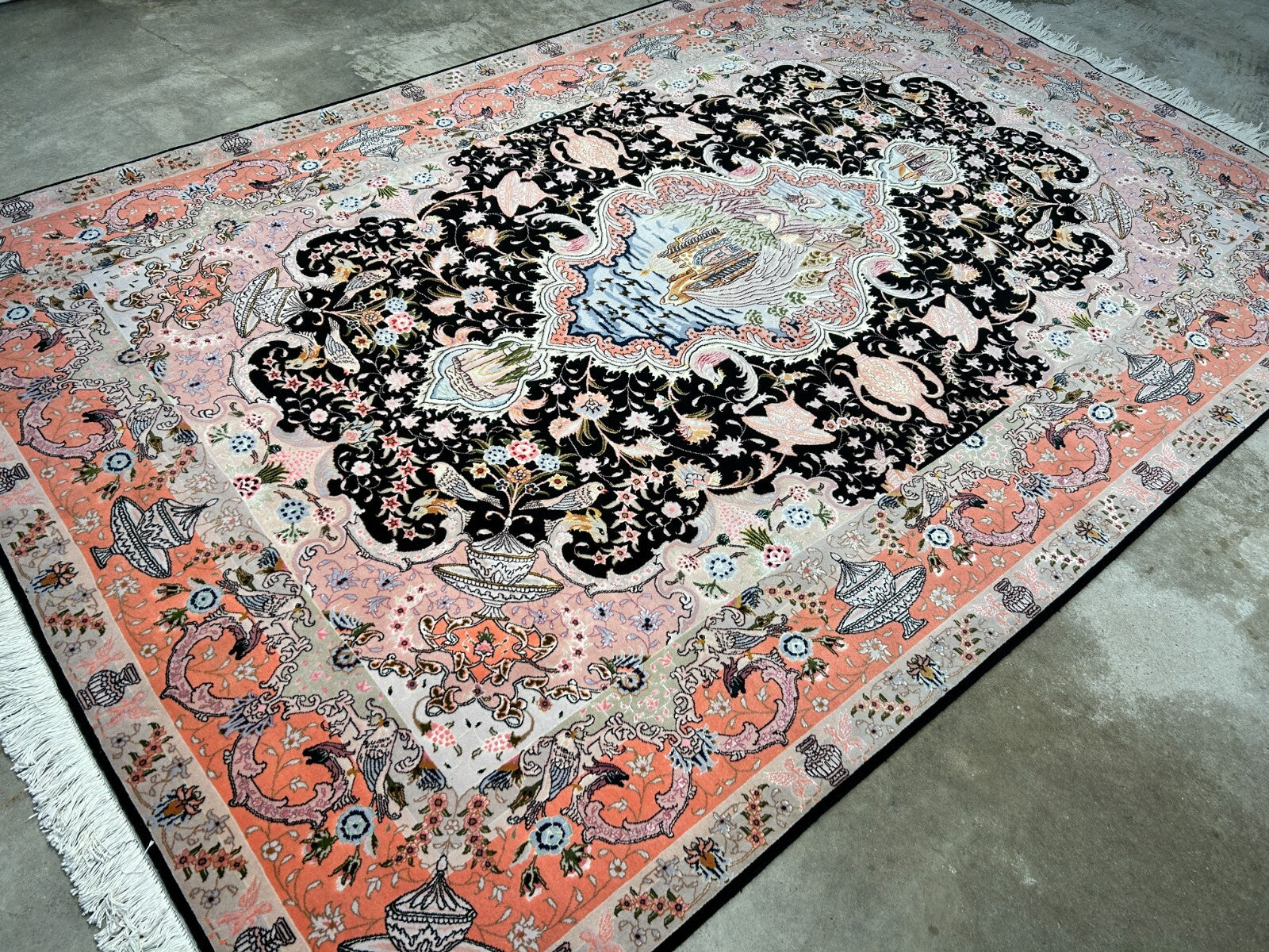 6'8"x10'3" Very-Fine Hand-Knotted Wool & Silk Blend Tabrize Carpet - Area Rug