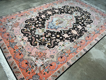 6'8"x10'3" Very-Fine Hand-Knotted Wool & Silk Blend Tabrize Carpet - Area Rug