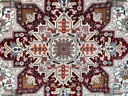 6'8"x10' Fine Hand-Knotted Wool & Silk Blend Tabrize Herize Carpet - Area Rug