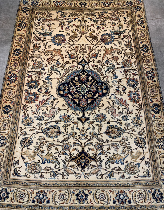 Collector Item -  4'4"x6'7" Antique Hand-Knotted Fine Wool Kashane Rug