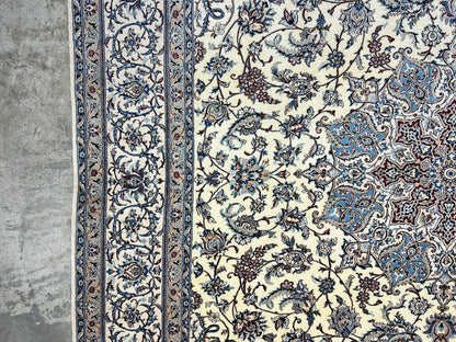 6'9"x10'7" Extremely Fine Hand-Knotted Wool & Silk Blend Naine Carpet - Area Rug