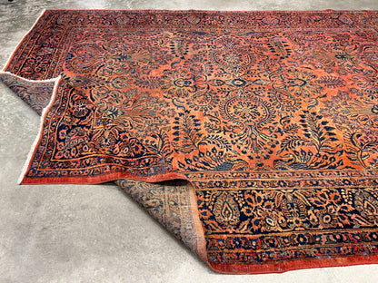 9'3"x12'7" Antique Fine Lamb Wool Sarouke Rug Hand-knotted Carpet