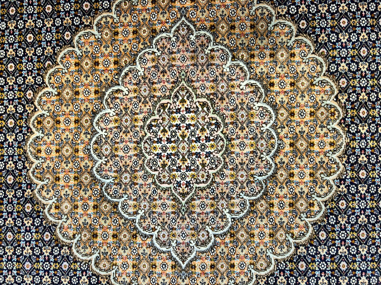 6'7"x9'9" Fine Hand-Knotted Wool & Silk Blend Tabrize Mahi Carpet - Area Rug