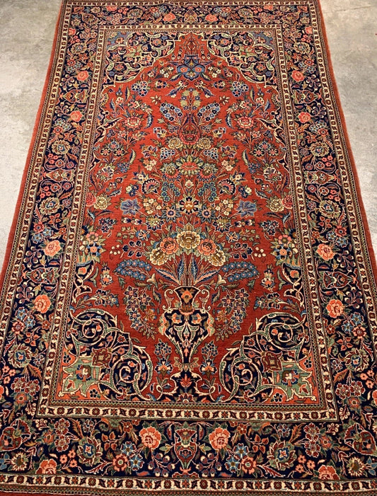 Collector Item -  4'4"x7'2" Antique Hand-Knotted Fine Wool Kashane Rug