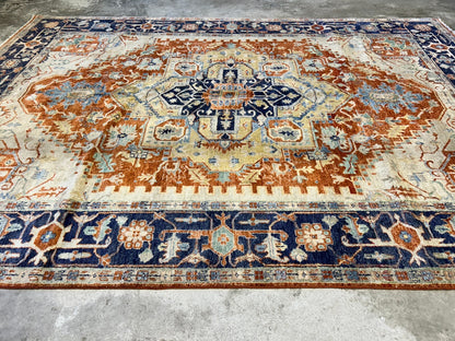9'x12' Hand-Knotted 100% Lamb Wool Serapie Design Carpet - Area Rug
