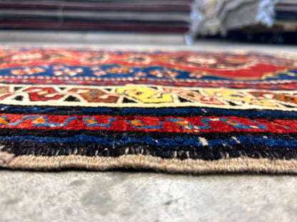 3'6"x4'1" Antique Hand-Knotted 100% Wool Pile Caucasian Rug