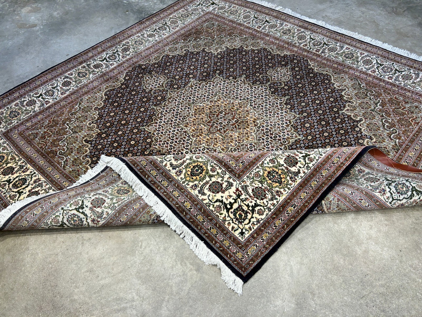 6'6"x6'8" Very Fine Hand-Knotted Wool & Silk Tabrize Rug