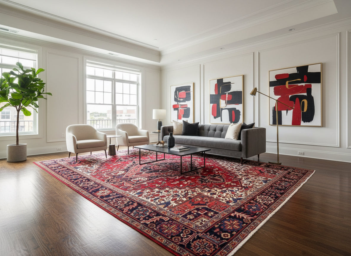 8'2" x 11'1'' Hand-Knotted 100% Wool Pile Herize Area Rug