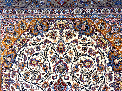 7'x10'8" Fine Hand-Knotted Wool & Silk Blend Isfahane Carpet - Area Rug