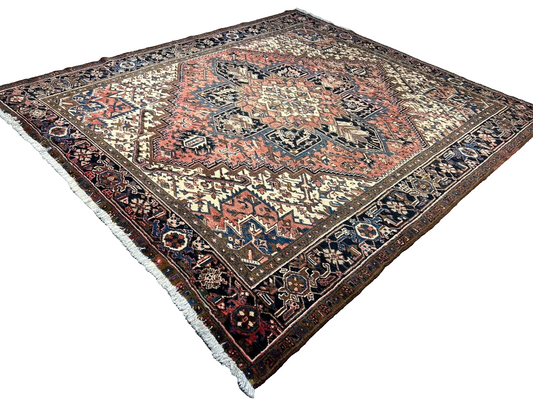 7'8"x8'10" Hand-Knotted 100% Wool Herize Carpet - Area Rug - Square Shaped