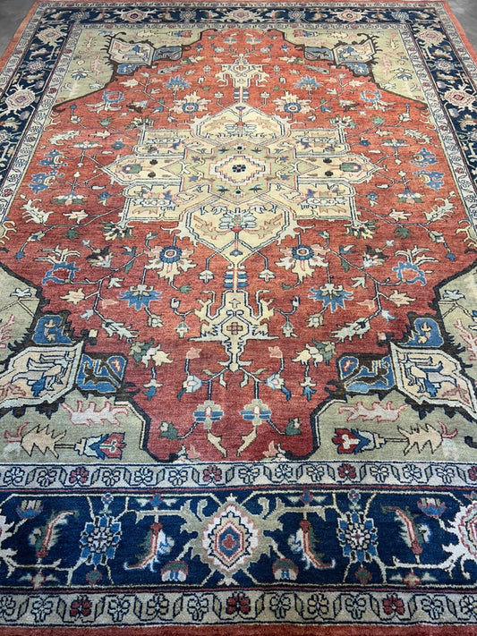 7'3"x10'3" Fine Hand-Knotted 100% Wool Pile IndoHeriz Rug