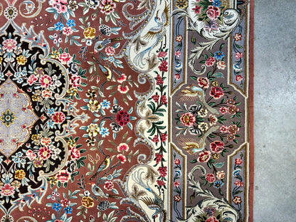 6'9"x9'10" Extra-Fine Hand-Knotted Wool & Silk Blend Tabrize Carpet - Area Rug