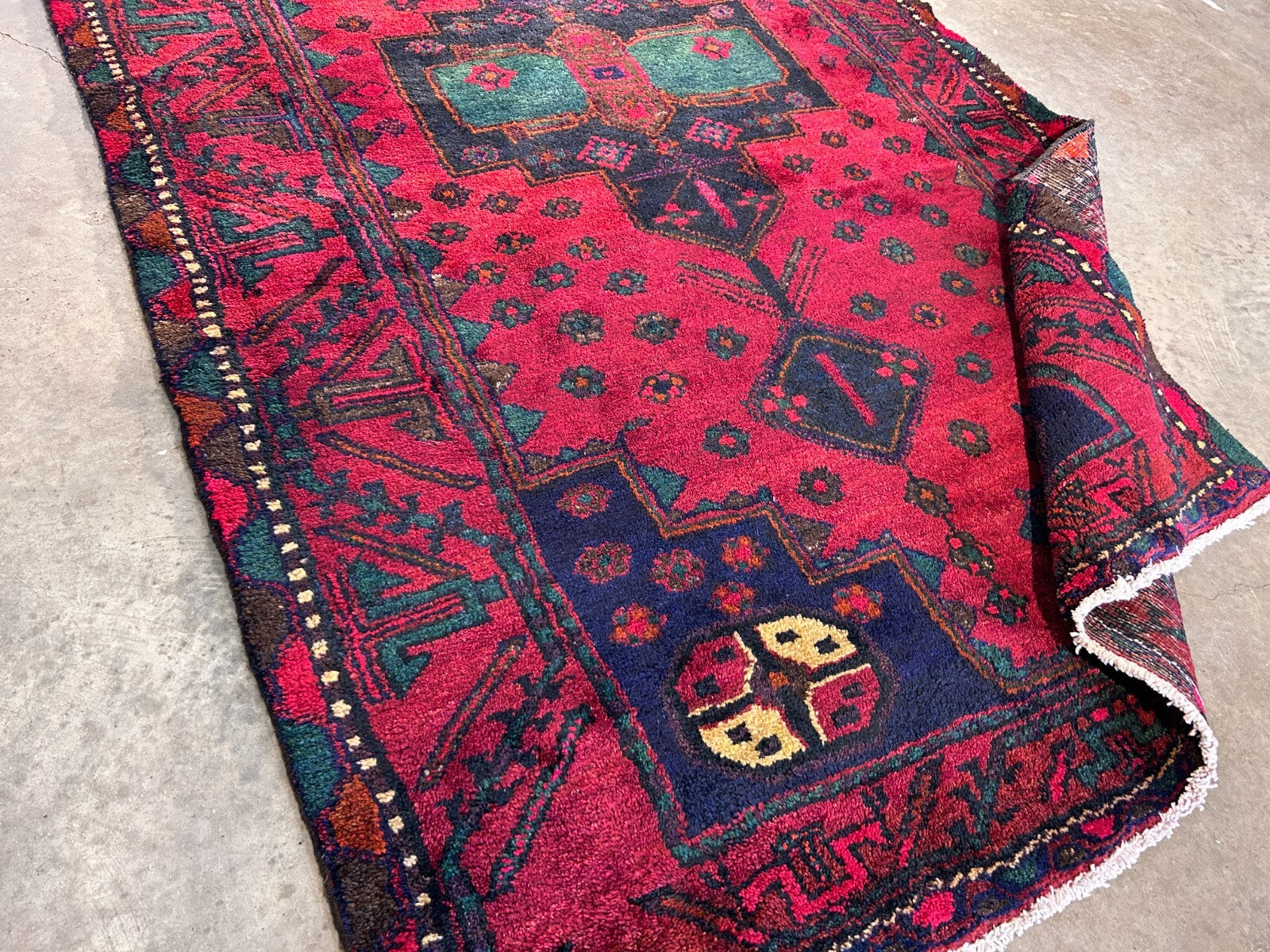 4'10" x 8'10" Hand-Knotted 100% Wool Pile Hamadane Area Rug - Carpet