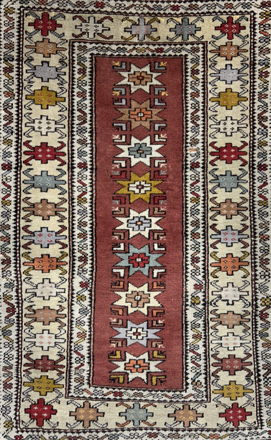 3'x5' Antique Hand-Knotted 100% Wool Pile Caucasian Area Rug - Carpet