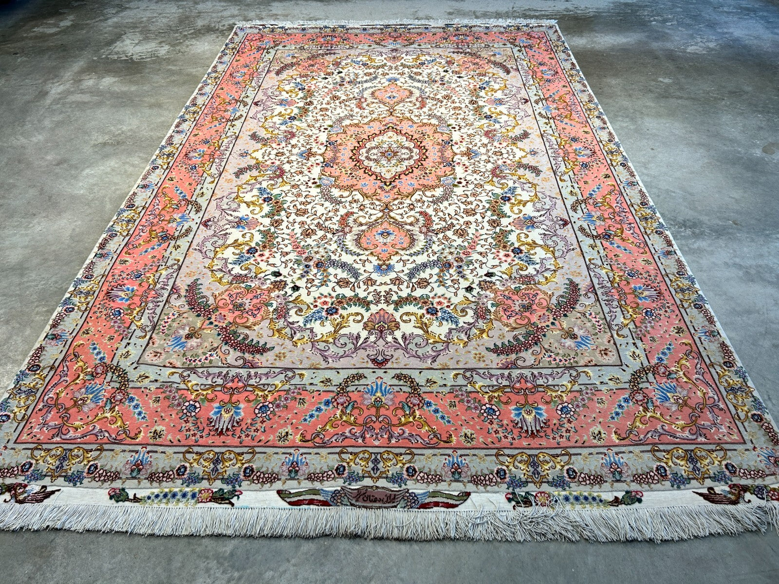 6'8"x10'3" Extra-Fine Signed Hand-Knotted Wool & Silk Tabrize Rug - Area Carpet