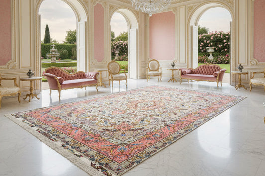 6'8"x10'3" Extra-Fine Signed Hand-Knotted Wool & Silk Tabrize Rug - Area Carpet