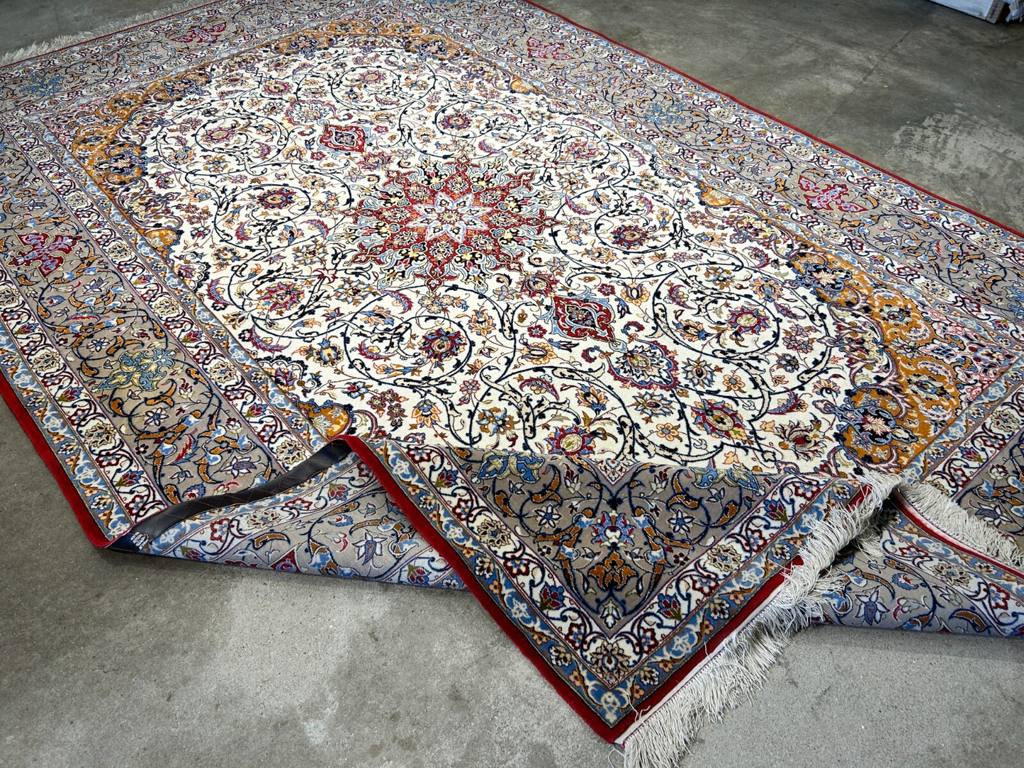 7'x10'8" Fine Hand-Knotted Wool & Silk Blend Isfahane Carpet - Area Rug