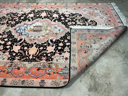 6'8"x10'3" Very-Fine Hand-Knotted Wool & Silk Blend Tabrize Carpet - Area Rug