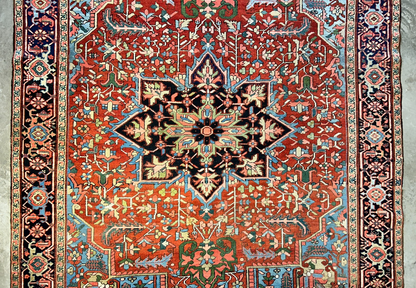 Collector Item - 9'6"x12' Antique Fine Lamb Wool Herize Serapy Hand-Knotted Rug