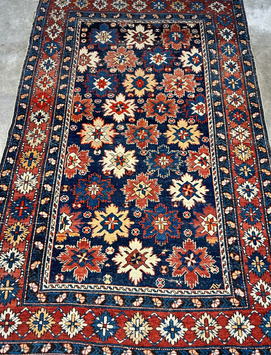 Collector Item -  4'x6'3" Antique Hand-Knotted 100% Wool Pile Kazak Rug