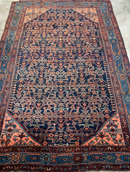  4'9"x6'8" Antique Pre-1900 Geometric Malayer Area Rug Hand-knotted Carpet