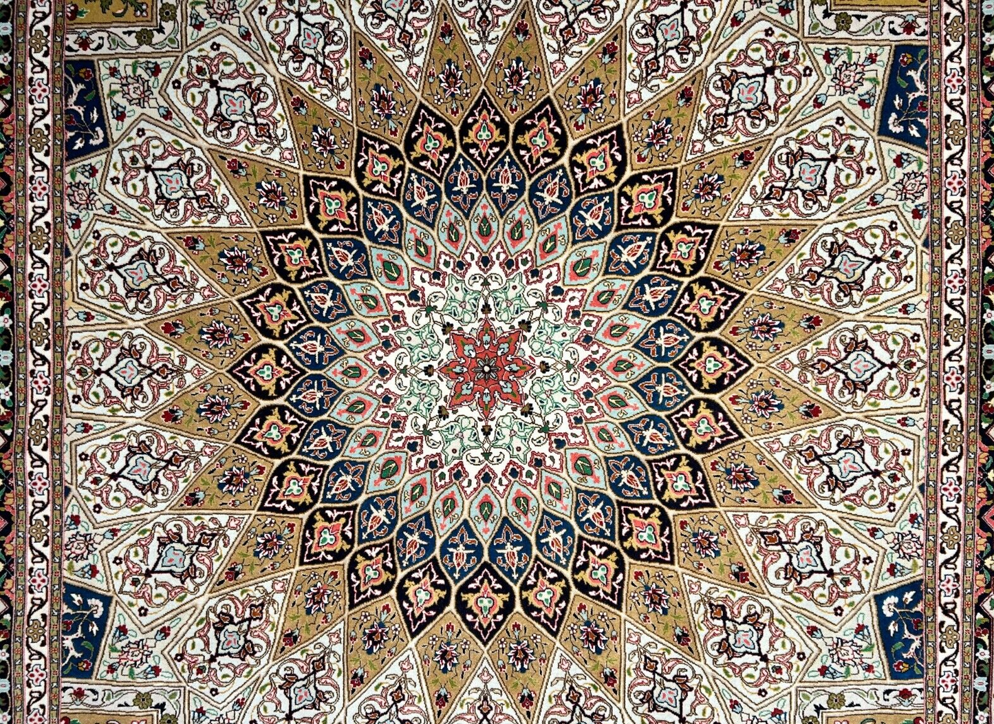 6'7"x10'2" Fine Hand-Knotted Wool & Silk Tabrize Dome Design Rug - Area Carpet