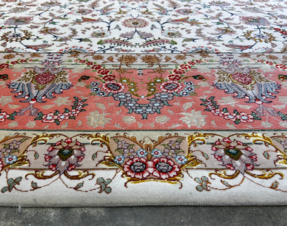 8'3"x11'6" Very Fine Hand-Knotted Wool & Silk Tabrize Area Rug - Signed