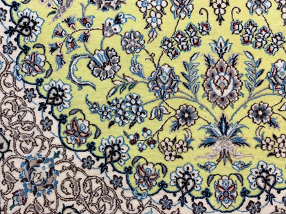 3'5"x5'10''  Very Fine Hand-Knotted Silk & Wool Naine Area Rug - Carpet