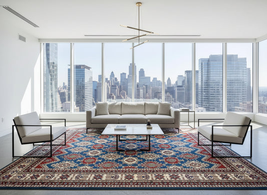 9'x12' Hand-Knotted 100% Wool Pile Kazak Rug