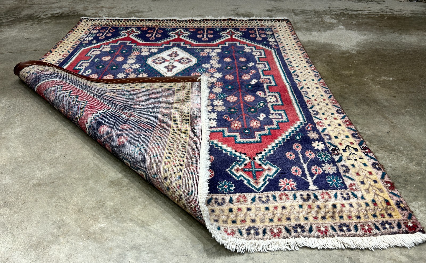 4'3"x5'6" Antique Hand-Knotted 100% Wool Pile Hamadane Rug