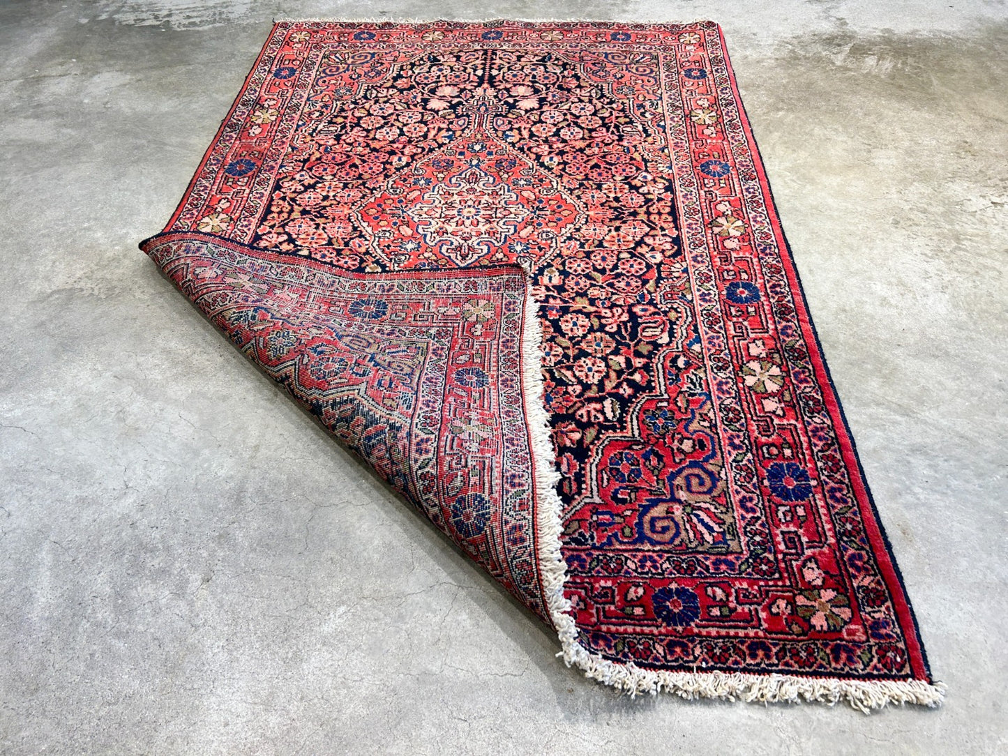 Rare Antique _ 3'5"x5'3" Hand-Knotted 100% Wool Pile Sarouke Josan Area Rug