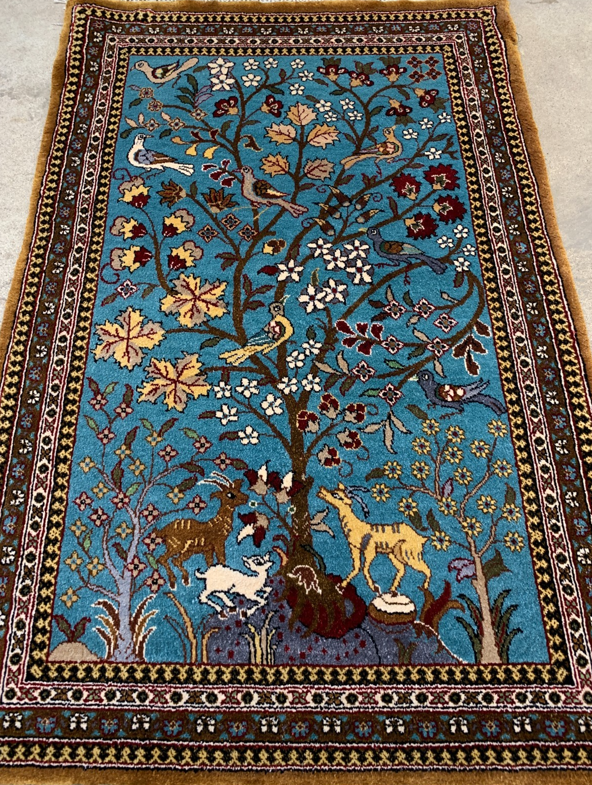 2'1"x3'1" Very Fine Hand-Knotted 100% Silk Tree of Life Kashane Rug