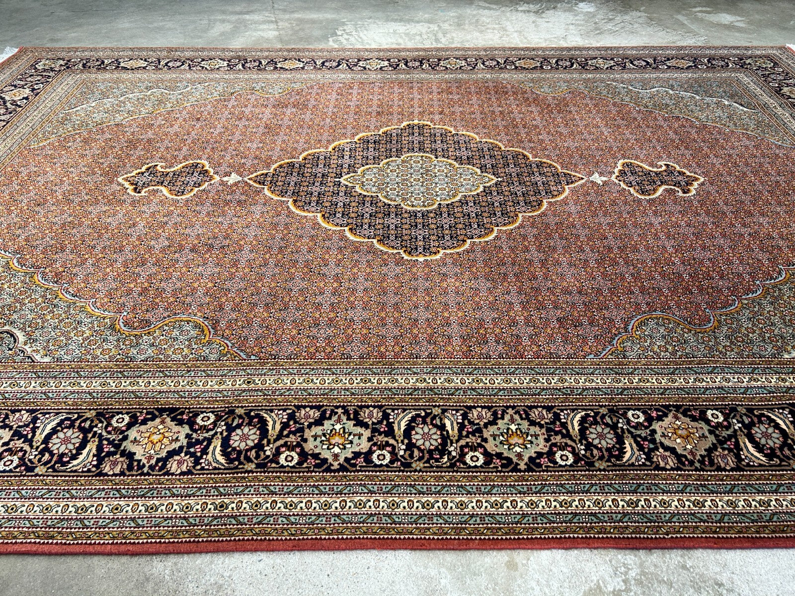 6'8"x10'1" Fine Hand-Knotted Wool & Silk Blend Tabrize Mahi Carpet - Area Rug