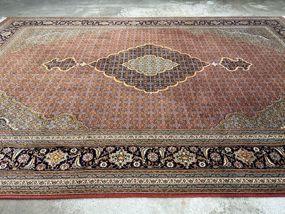 6'8"x10'1" Fine Hand-Knotted Wool & Silk Blend Tabrize Mahi Carpet - Area Rug