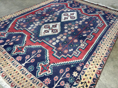 4'3"x5'6" Antique Hand-Knotted 100% Wool Pile Hamadane Rug