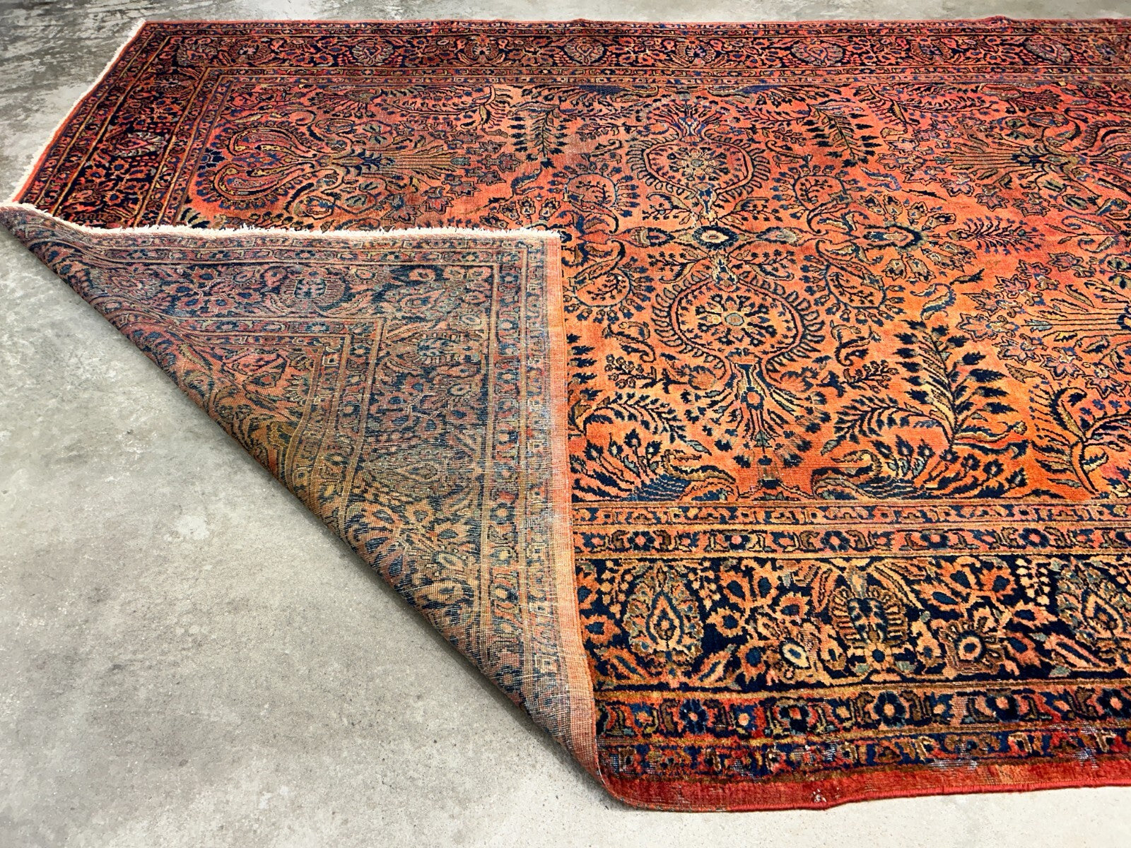 9'3"x12'7" Antique Fine Lamb Wool Sarouke Rug Hand-knotted Carpet