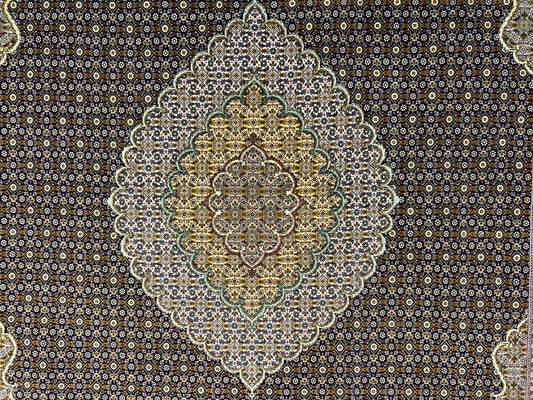 6'10"x10'5" Fine Hand-Knotted Wool & Silk Blend Tabrize Mahi Carpet - Area Rug