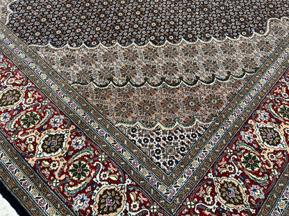 6'7"x9'10" Fine Hand-Knotted Wool & Silk Blend Tabrize Mahi Carpet - Area Rug