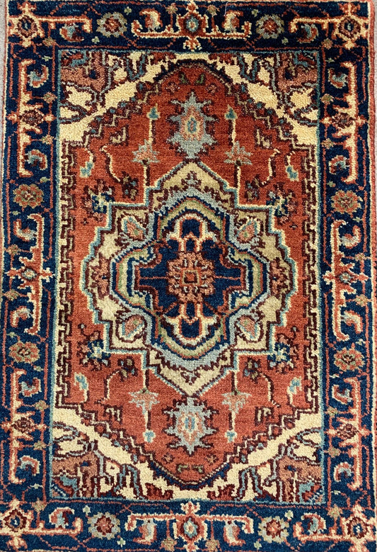 2'x3' Hand-Knotted 100% Wool Herize Design Carpet - Area Rug