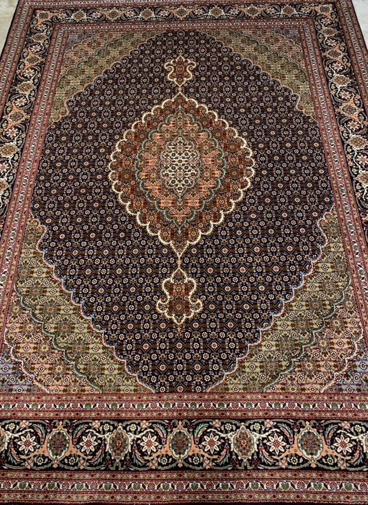 5'x6'7" Fine Hand-Knotted Wool & Silk Blend Tabrize Mahi Carpet - Area Rug