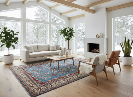 9'6"x11'7" Hand-Knotted 100% Wool Pile Kazak Design Carpet - Area Rug