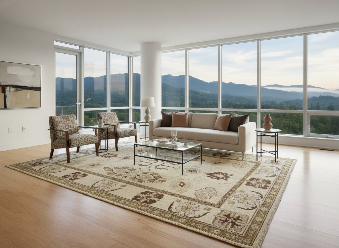 7'0"x9'3" Hand-Knotted 100% Wool Pile Indian Arut Carpet - Area Rug