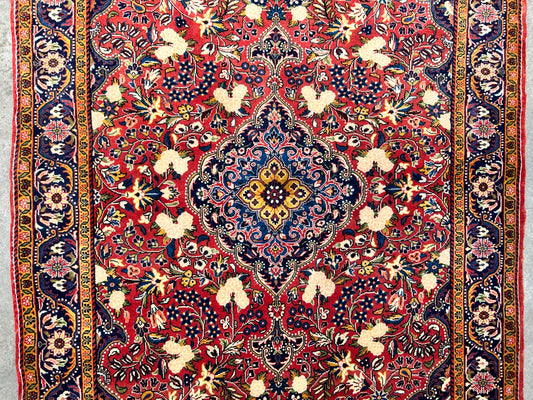 Rare Antique _ 3'4"x4'9" Hand-Knotted 100% Wool Pile Sarouke Josan Area Rug