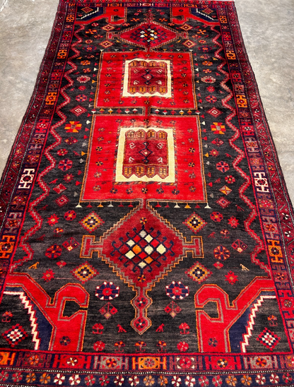 4'10" x 9'5" Hand-Knotted 100% Wool Pile Hamadane Area Rug - Carpet