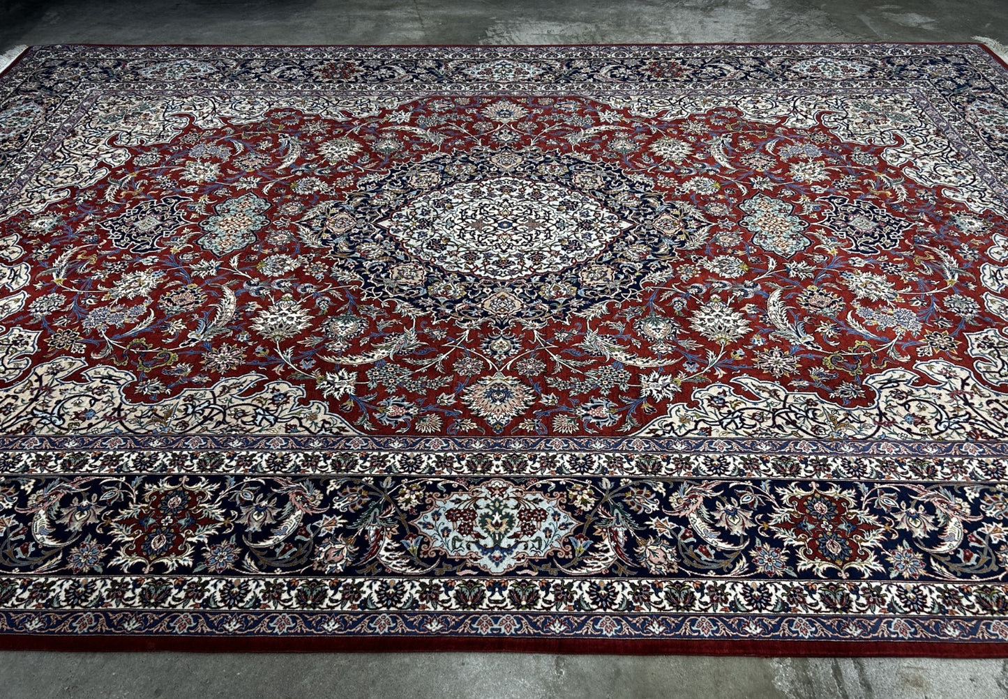 8'1"x11'9" Very Fine Hand-Knotted Wool & Silk Isfahane Area Rug - Signed