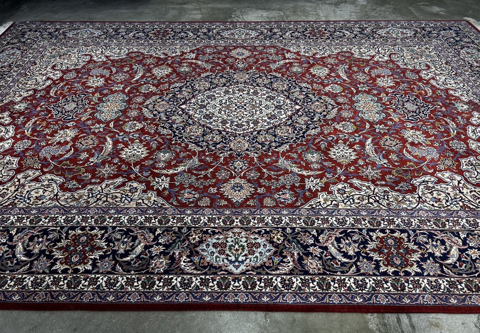 8'1"x11'9" Very Fine Hand-Knotted Wool & Silk Isfahane Area Rug - Signed