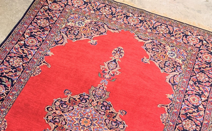 Collector Item - 4'6"x6'10" Hand Knotted Antique Fine Wool Pile Kashane Rug