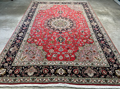 6'7"x9'10" Fine Hand-Knotted Wool & Silk Blend Tabrize Carpet - Area Rug